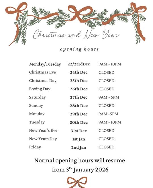 Christmas and New Year opening hours